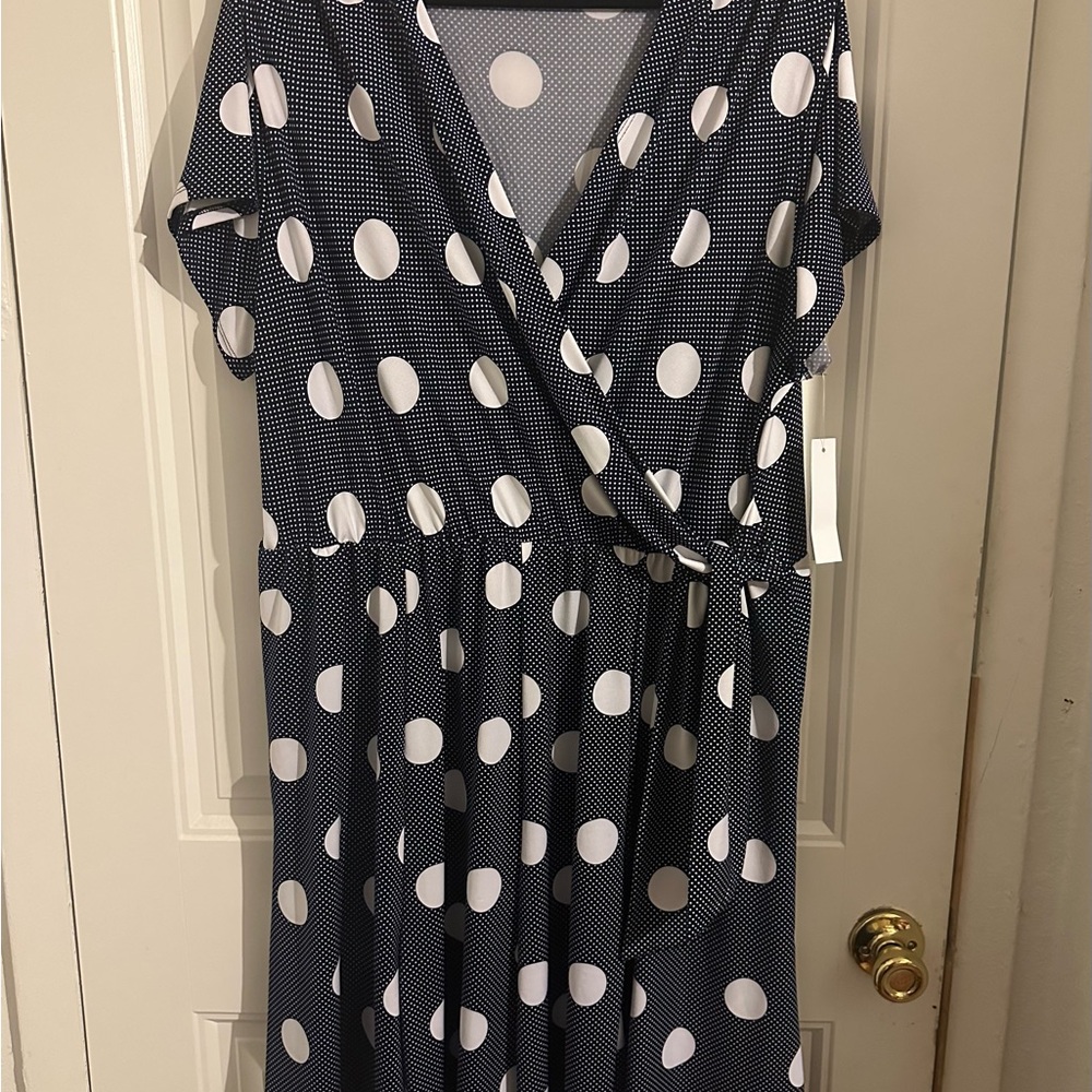 Navy Polka Dot Wrap Dress